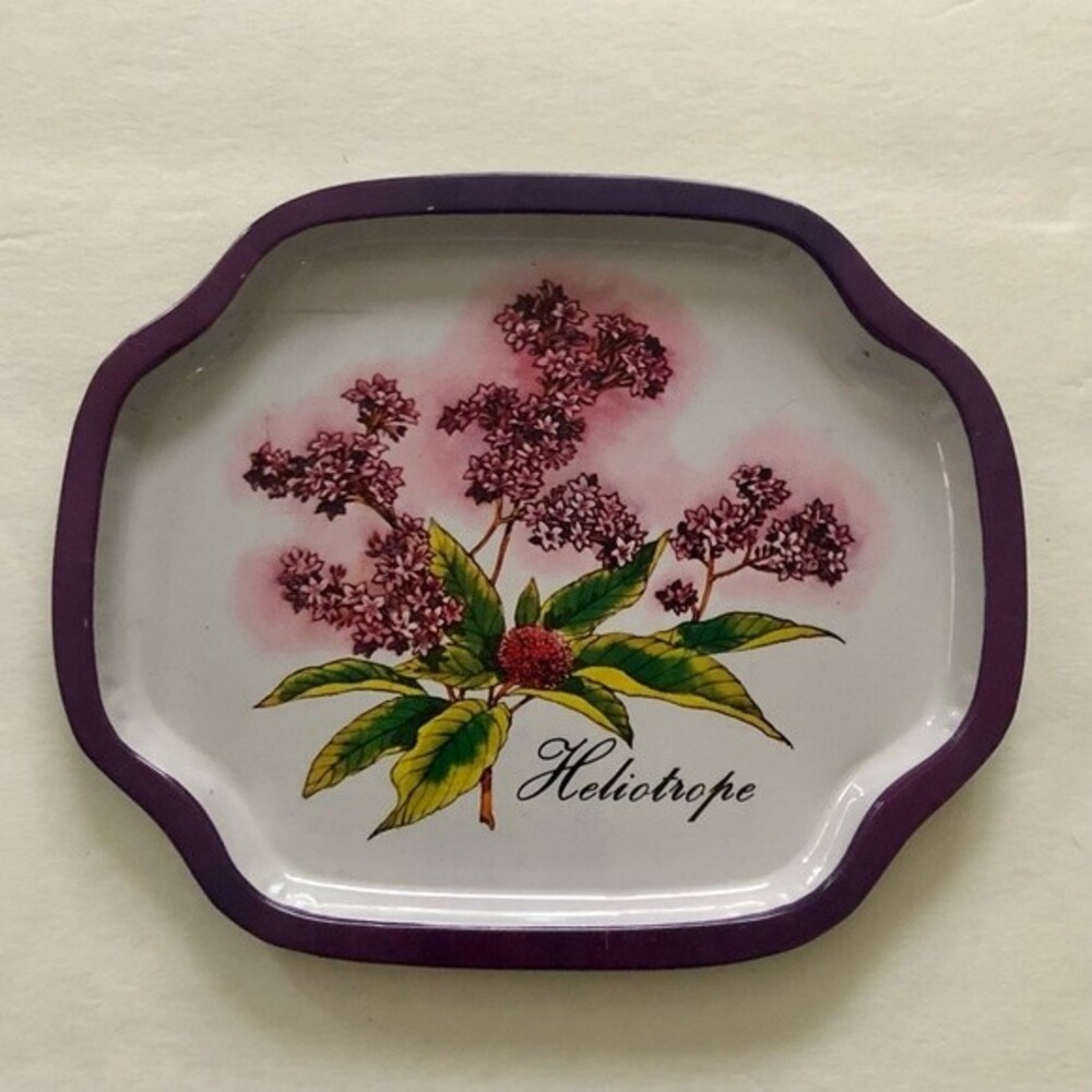 Vintage 70s Heliotrope Purple Floral Tin Tray